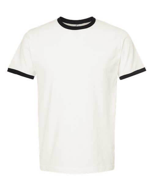 Unisex Fine Jersey Ringer T-Shirt - Vintage White/ Black Front