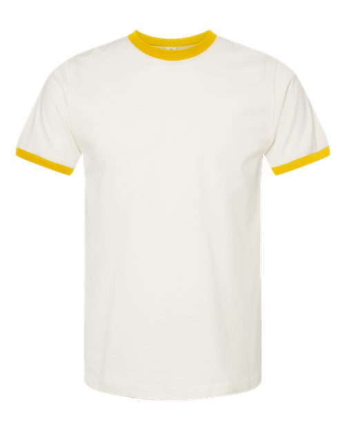 Unisex Fine Jersey Ringer T-Shirt - Vintage White/ Mellow Yellow Front