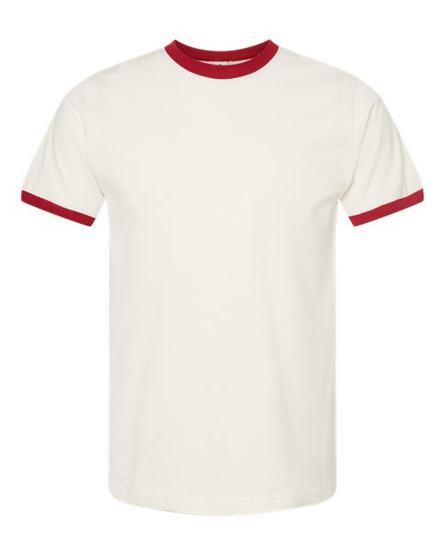 Unisex Fine Jersey Ringer T-Shirt - Vintage White/ Rio Red Front