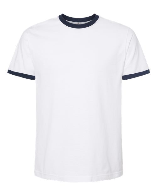 Unisex Fine Jersey Ringer T-Shirt - White/ Navy Front