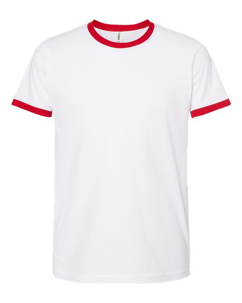 Unisex Fine Jersey Ringer T-Shirt - White/ Red Front