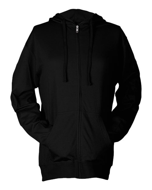 Unisex Beach Full-Zip Hooded Long Sleeve T-Shirt - Black Front
