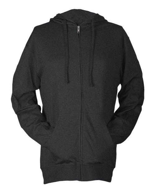 Unisex Beach Full-Zip Hooded Long Sleeve T-Shirt - Heather Charcoal Front