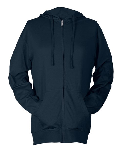 Unisex Beach Full-Zip Hooded Long Sleeve T-Shirt - Navy Front