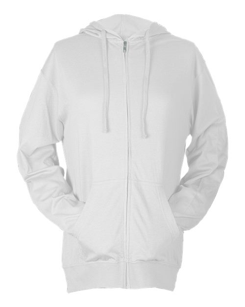 Unisex Beach Full-Zip Hooded Long Sleeve T-Shirt - White Front