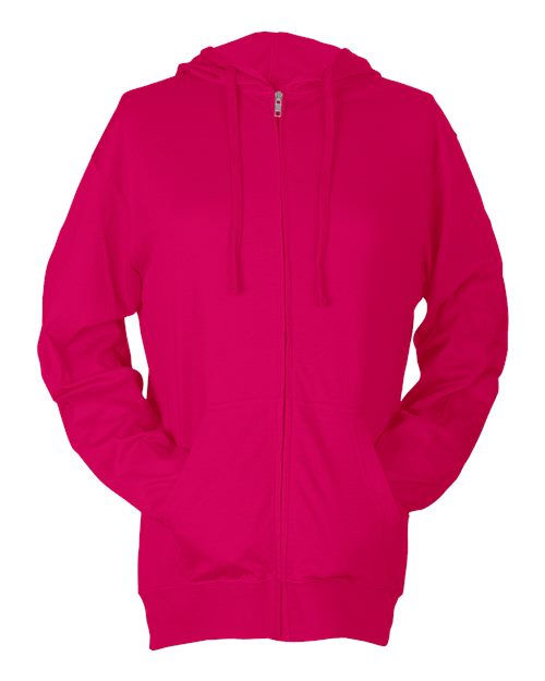 Unisex Beach Full-Zip Hooded Long Sleeve T-Shirt - Heliconia Front