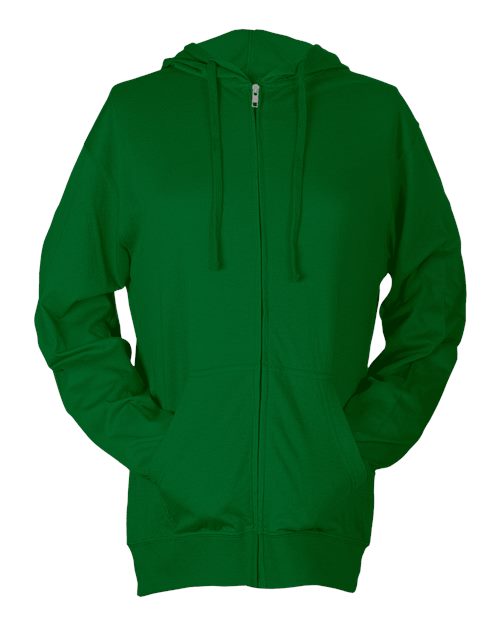 Unisex Beach Full-Zip Hooded Long Sleeve T-Shirt - Kelly Green Front