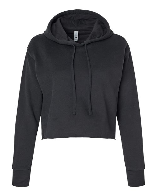 Women's Laguna Sueded Raw Edge Crop Hoodie Sweatshirt - Black Front