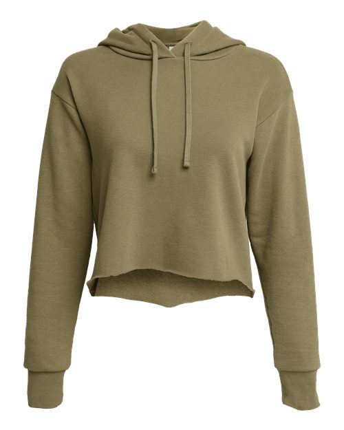 Women's Laguna Sueded Raw Edge Crop Hoodie Sweatshirt - Military Green Front