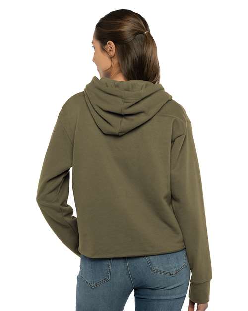 Women's Laguna Sueded Raw Edge Crop Hoodie Sweatshirt - Military Green Back