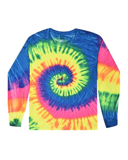 Unisex Tie-Dyed Long Sleeve T-Shirt - Neon Rainbow Front