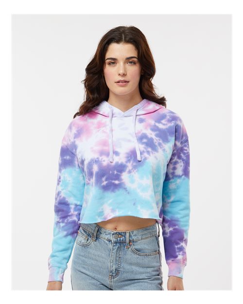 Colortone Women's Tie-Dyed Crop Hooded Sweatshirt - Model Front