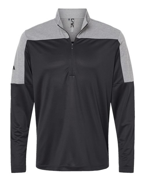 Men's Ultimate365 Lightweight Colorblocked Quarter-Zip Pullover - Black/ Grey Three Melange Front