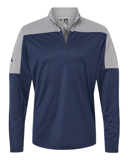 Men's Ultimate365 Lightweight Colorblocked Quarter-Zip Pullover - Collegiate Navy/ Grey Three Melange Front