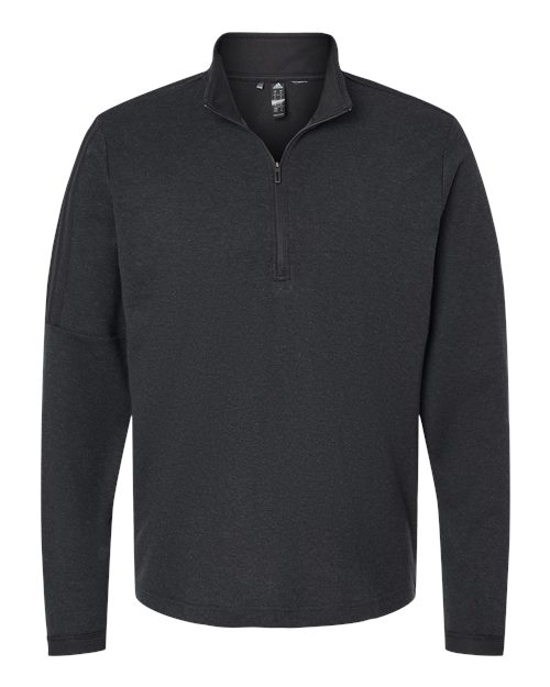 Men's 3-Stripes Quarter-Zip Sweater Pullover - Black Melange Front