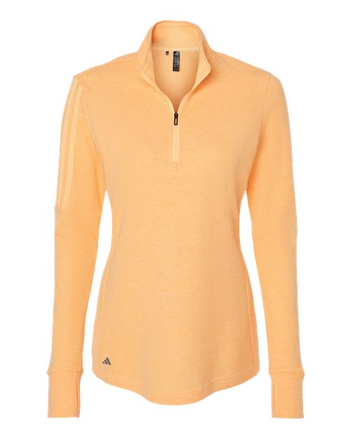 Women's 3-Stripes Quarter-Zip Sweater Pullover - Acid Orange Melange Front