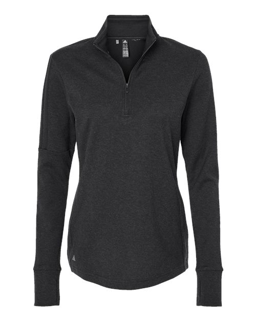 Women's 3-Stripes Quarter-Zip Sweater Pullover - Black Melange Front