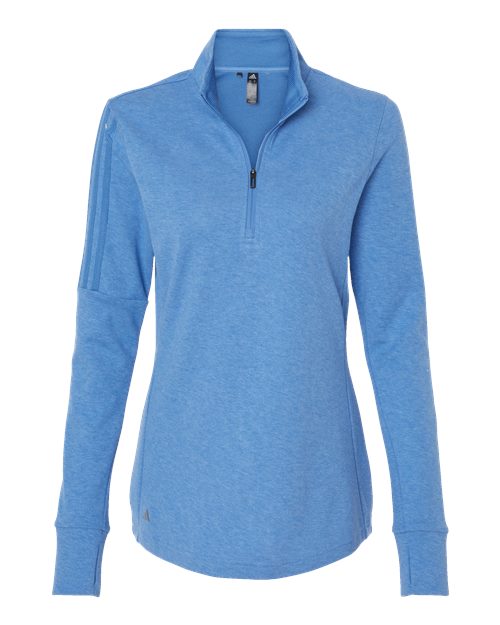 Women's 3-Stripes Quarter-Zip Sweater Pullover - Focus Blue Melange Front