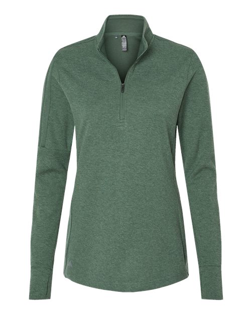 Women's 3-Stripes Quarter-Zip Sweater Pullover - Green Oxide Melange Front