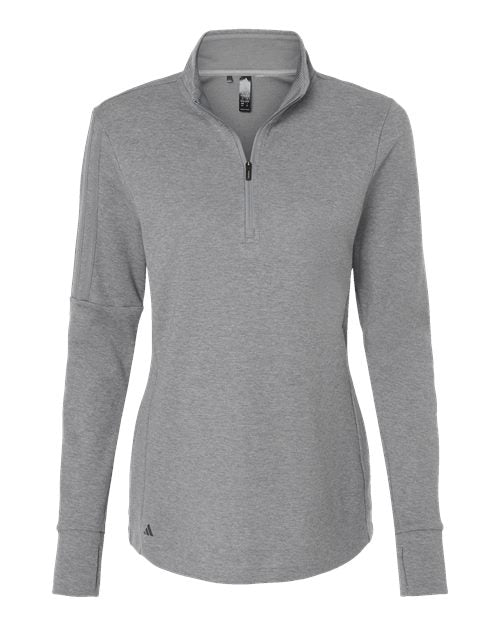 Women's 3-Stripes Quarter-Zip Sweater Pullover - Grey Three Melange Front