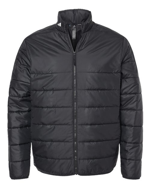 Men's 3-Stripes Puffer Full-Zip Jacket - Black Front