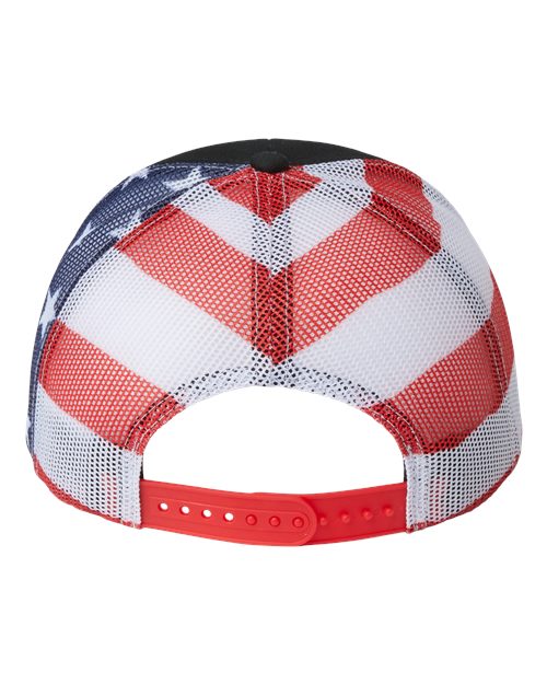 Printed Mesh Trucker Cap - Black/ USA Flag Back