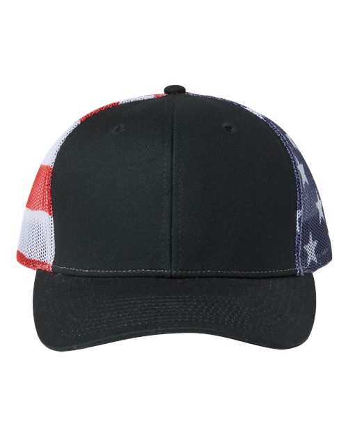 Printed Mesh Trucker Cap - Black/ USA Flag Front