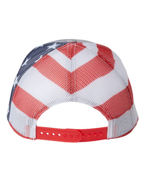 Printed Mesh Trucker Cap - Heather Grey/ USA Flag Back