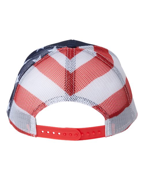 Printed Mesh Trucker Cap - Navy/ USA Flag Back