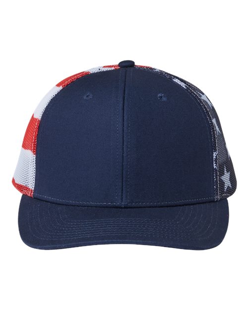 Printed Mesh Trucker Cap - Navy/ USA Flag Front