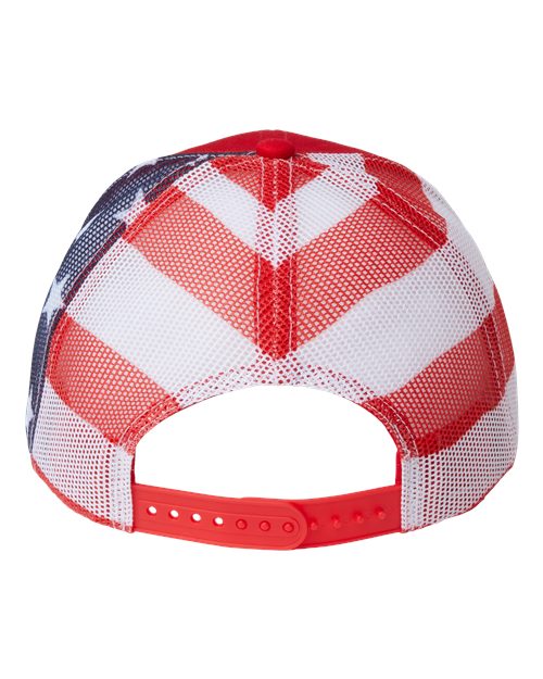 Printed Mesh Trucker Cap - Red/ USA Flag Back