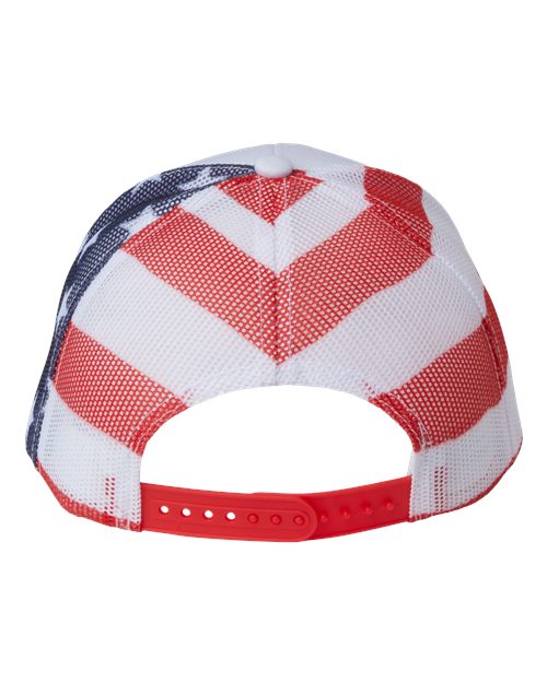 Printed Mesh Trucker Cap - White/ USA Flag Back