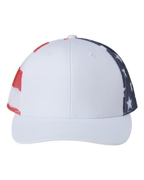 Printed Mesh Trucker Cap - White/ USA Flag Front