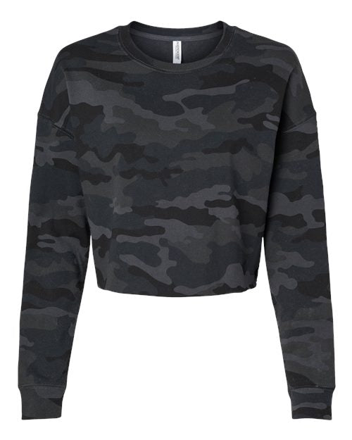 Women's Lightweight Crop Crewneck Sweatshirt - Black Camo Front