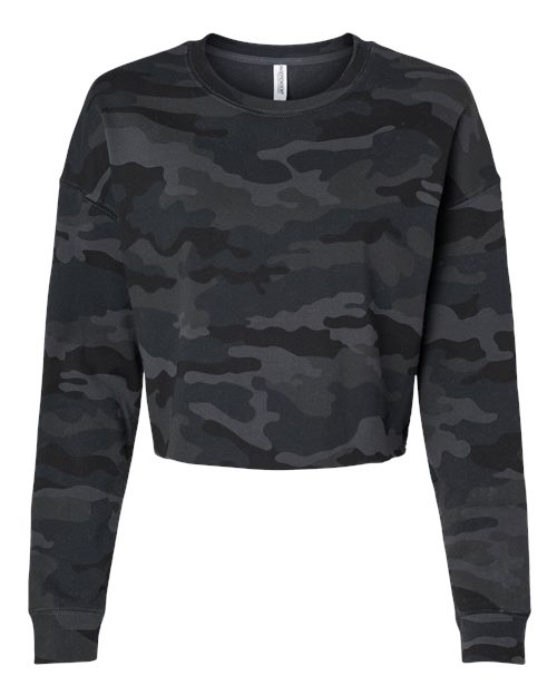 Independent Trading Co. Women's Lightweight Crop Crewneck Sweatshirt - Black Camo Front