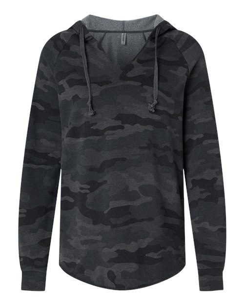 Women’s Lightweight California Wave Wash Hooded Sweatshirt - Black Camo Heather Front