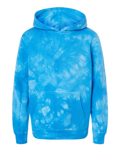 Youth Midweight Tie-Dyed Hooded Sweatshirt - Tie Dye Aqua Blue Front