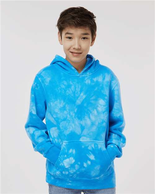 Independent Trading Co. Youth Midweight Tie-Dyed Hooded Sweatshirt - Model Front