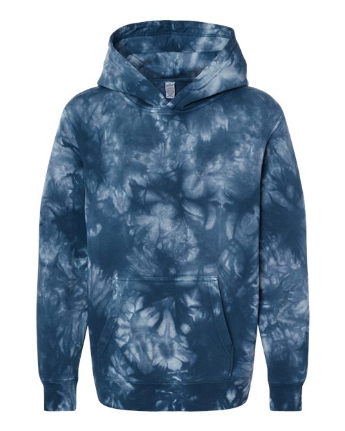 Youth Midweight Tie-Dyed Hooded Sweatshirt - Tie Dye Navy Front