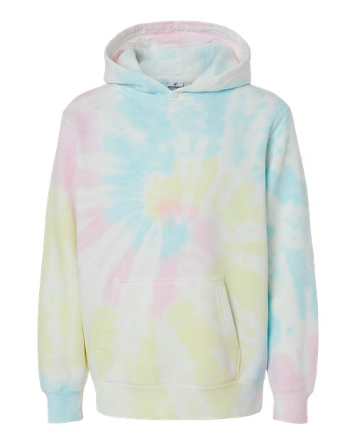 Youth Midweight Tie-Dyed Hooded Sweatshirt - Tie Dye Sunset Swirl Front