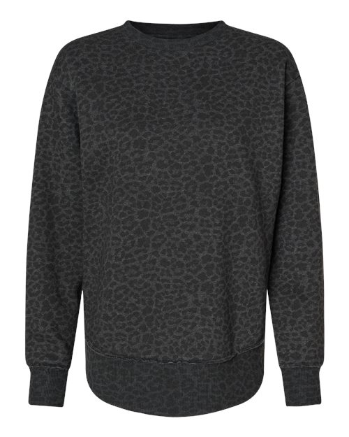 Women's Weekend Fleece Crewneck Sweatshirt - Black Leopard Front