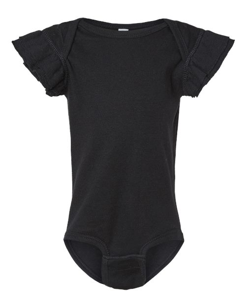 Infant Flutter Sleeve Baby Rib Bodysuit - Black Front