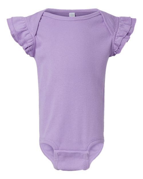 Infant Flutter Sleeve Baby Rib Bodysuit - Lavender Front