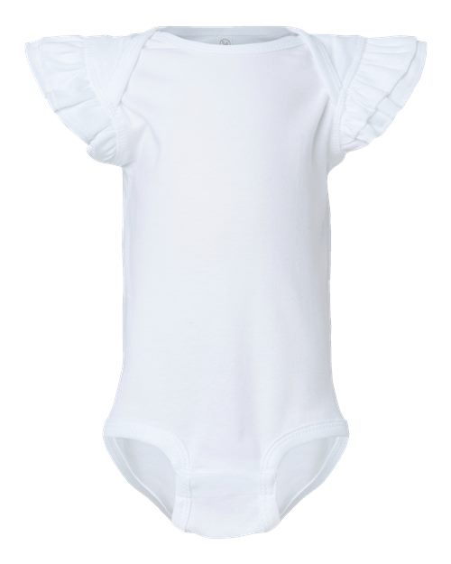 Infant Flutter Sleeve Baby Rib Bodysuit - White Front