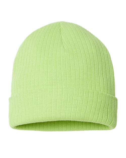 Sustainable Rib Cuffed Beanie - Acid Green Back