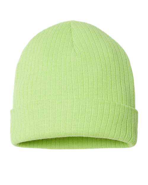 Sustainable Rib Cuffed Beanie - Acid Green Front