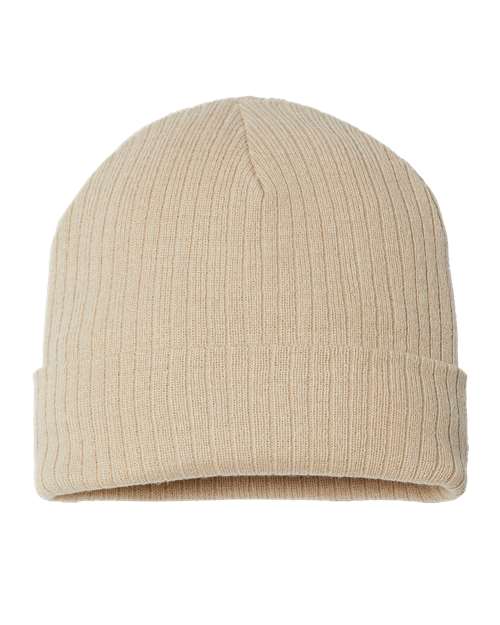Sustainable Rib Cuffed Beanie - Light Beige Front