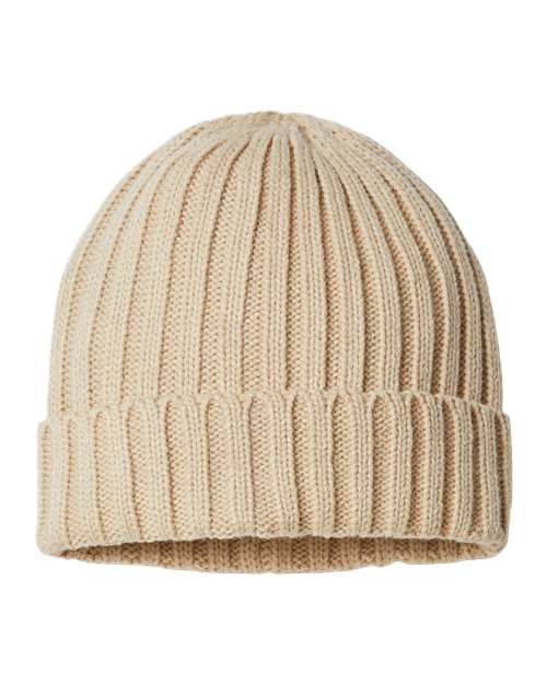Sustainable Cable Knit Cuffed Beanie - Light Beige Back