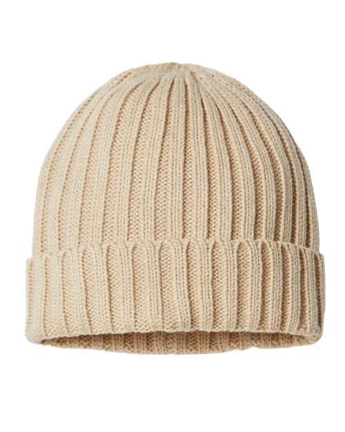 Sustainable Cable Knit Cuffed Beanie - Light Beige Front