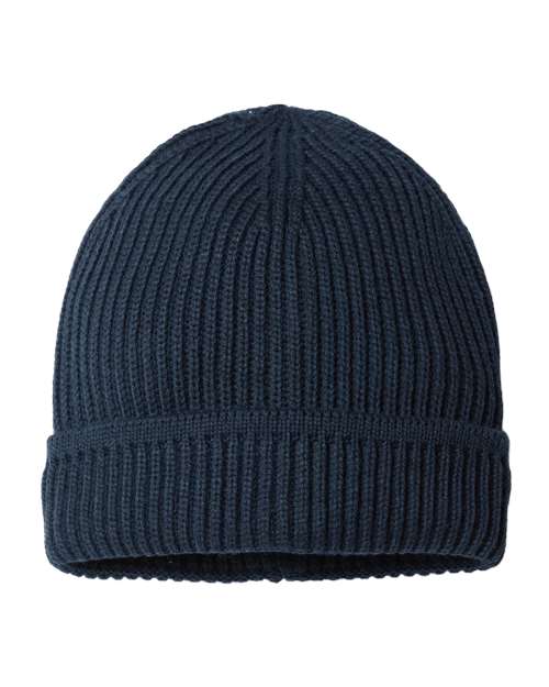 Sustainable Finish Edge Cuffed Beanie - Navy Front